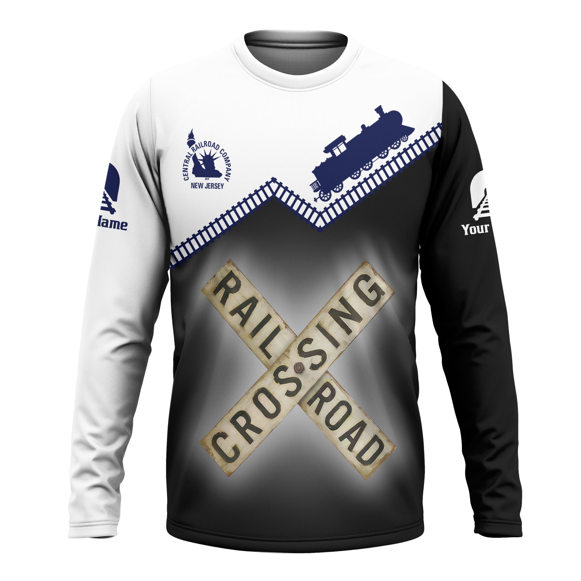 Railspirit Personalized Jersey Central Railroad Long Sleeve Shirt Railroad Crossing Printed Train Track Shirt