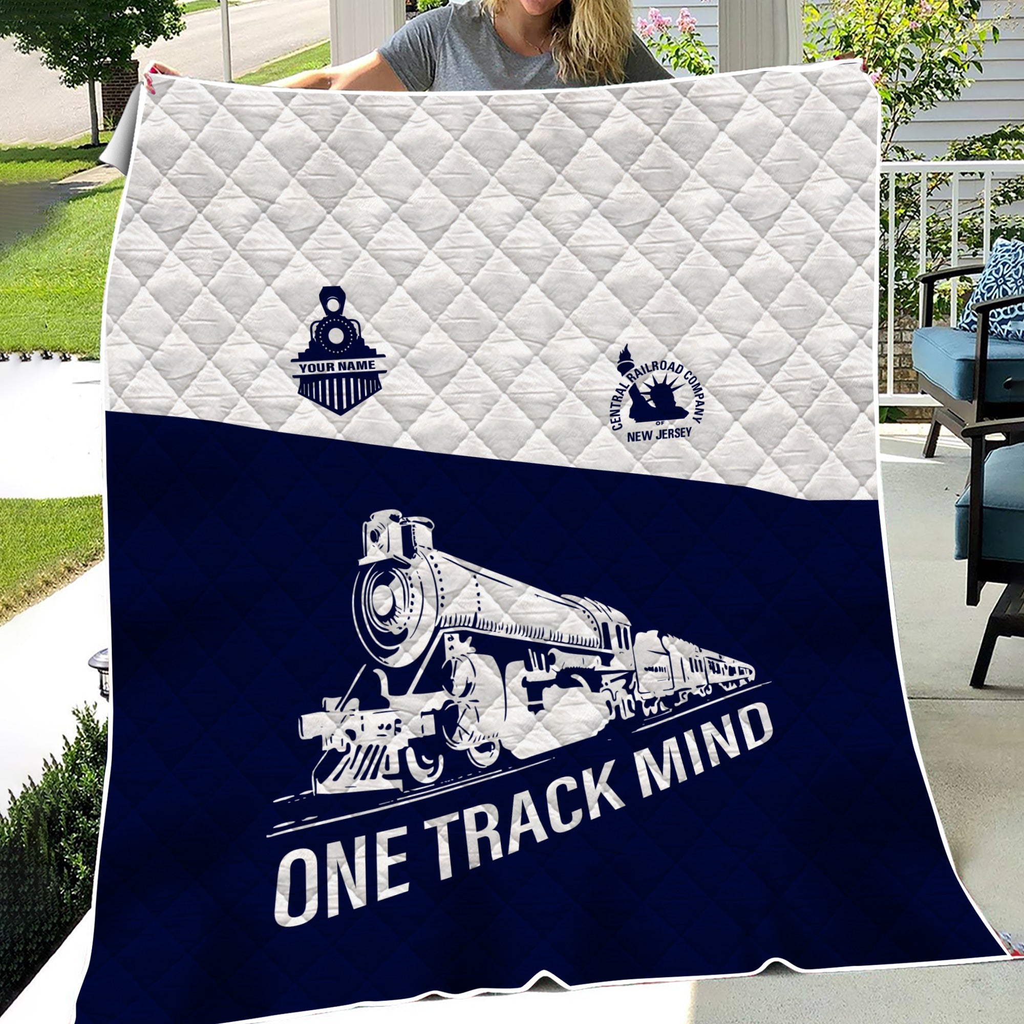 Railspirit Personalized CNJ Jersey Central Railroad Premium Quilt One Track Mind Train Premium Quilt Gift Idea For Train Lover