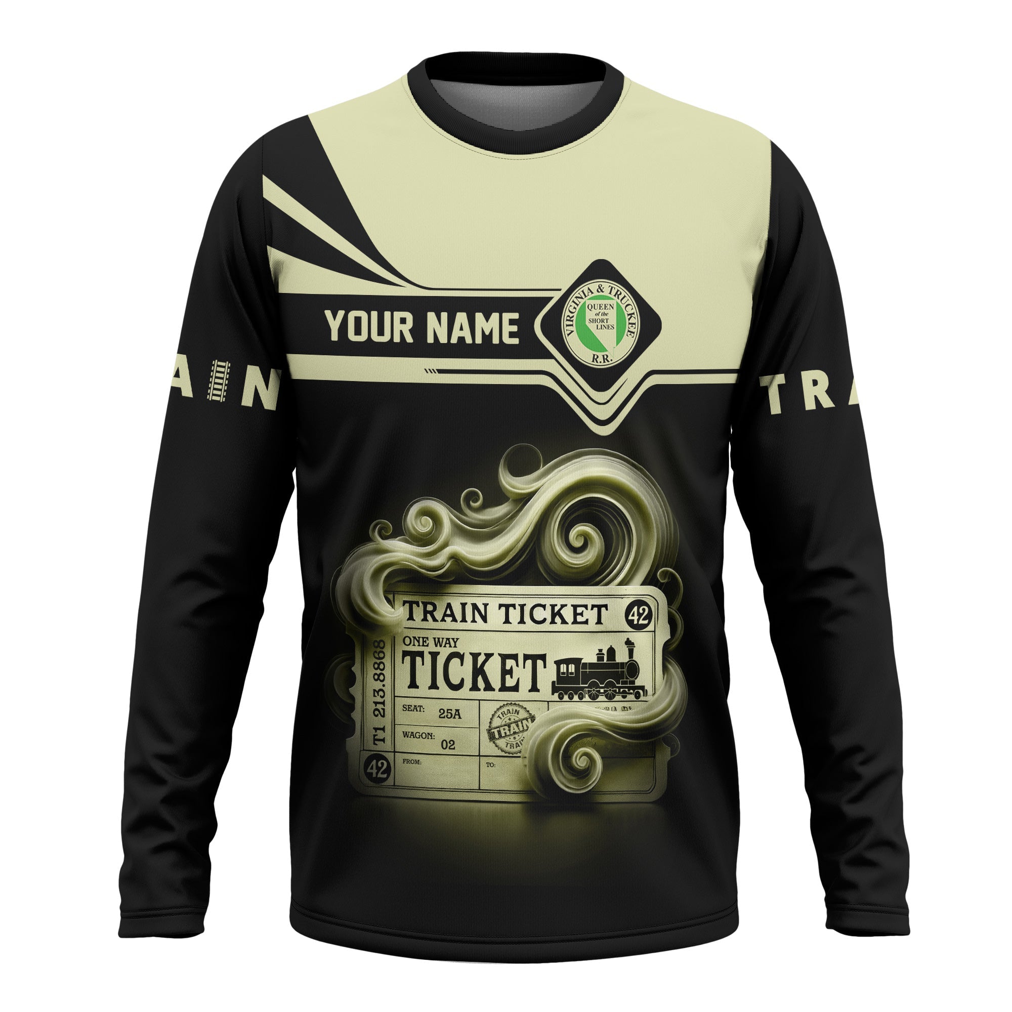 Railspirit Custom Name Virginia & Truckee Railroad Long Sleeve Shirt American Train Ticket Printed Shirt