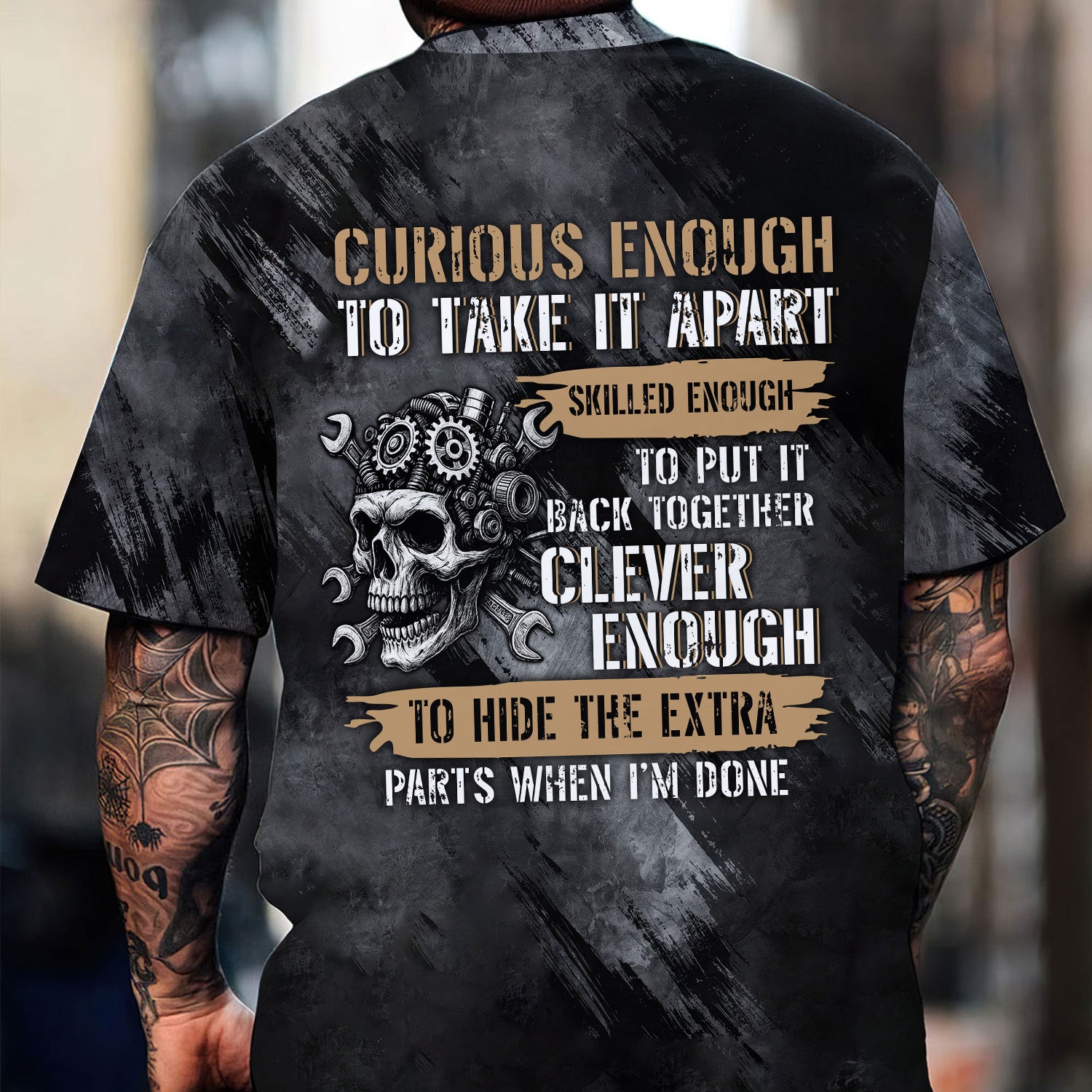 Funny Mechanic Skull Shirt for Men, Curious Enough To Take It Apart, Skilled Enough To Put It Back Together Quote Shirt, Gift for Gearheads and Mechanics
