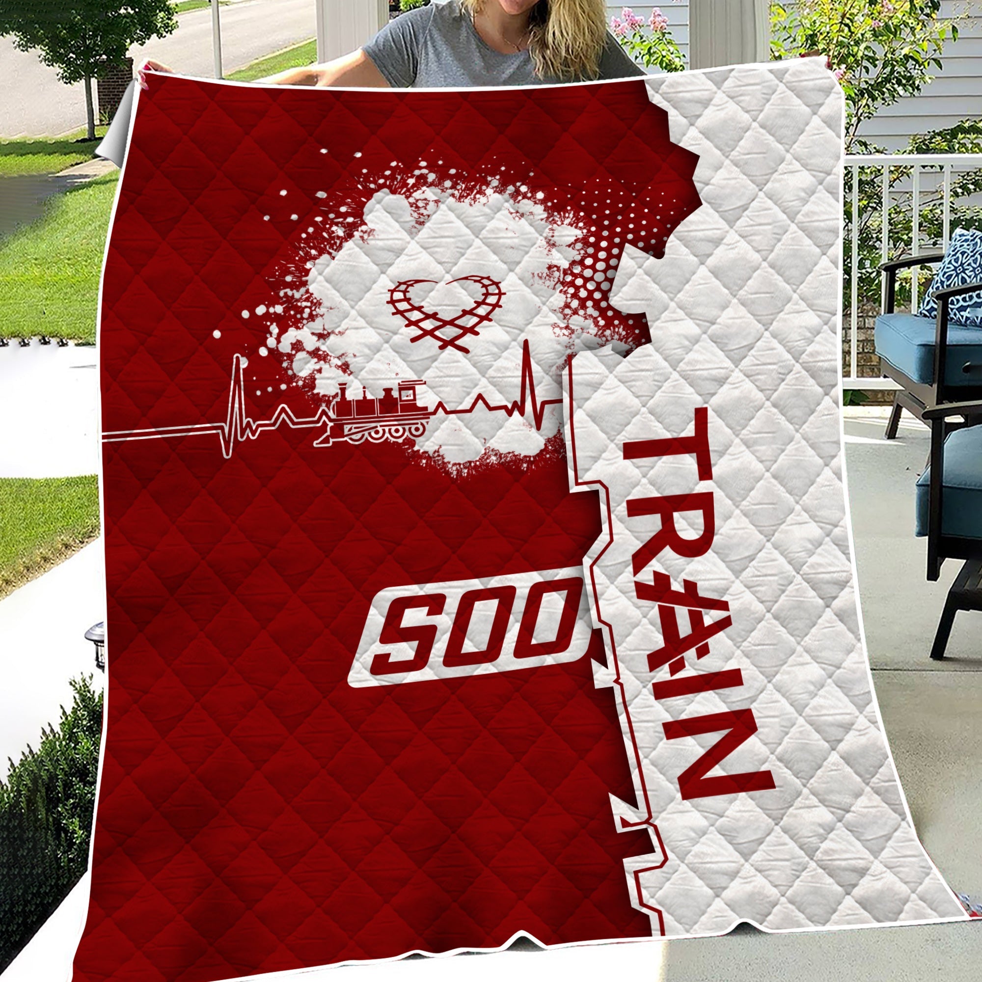 Railspirit Soo Line Railroad Premium Quilts Engine Heartbeat and Track Love Style Quilts Gift Idea For Train Lovers