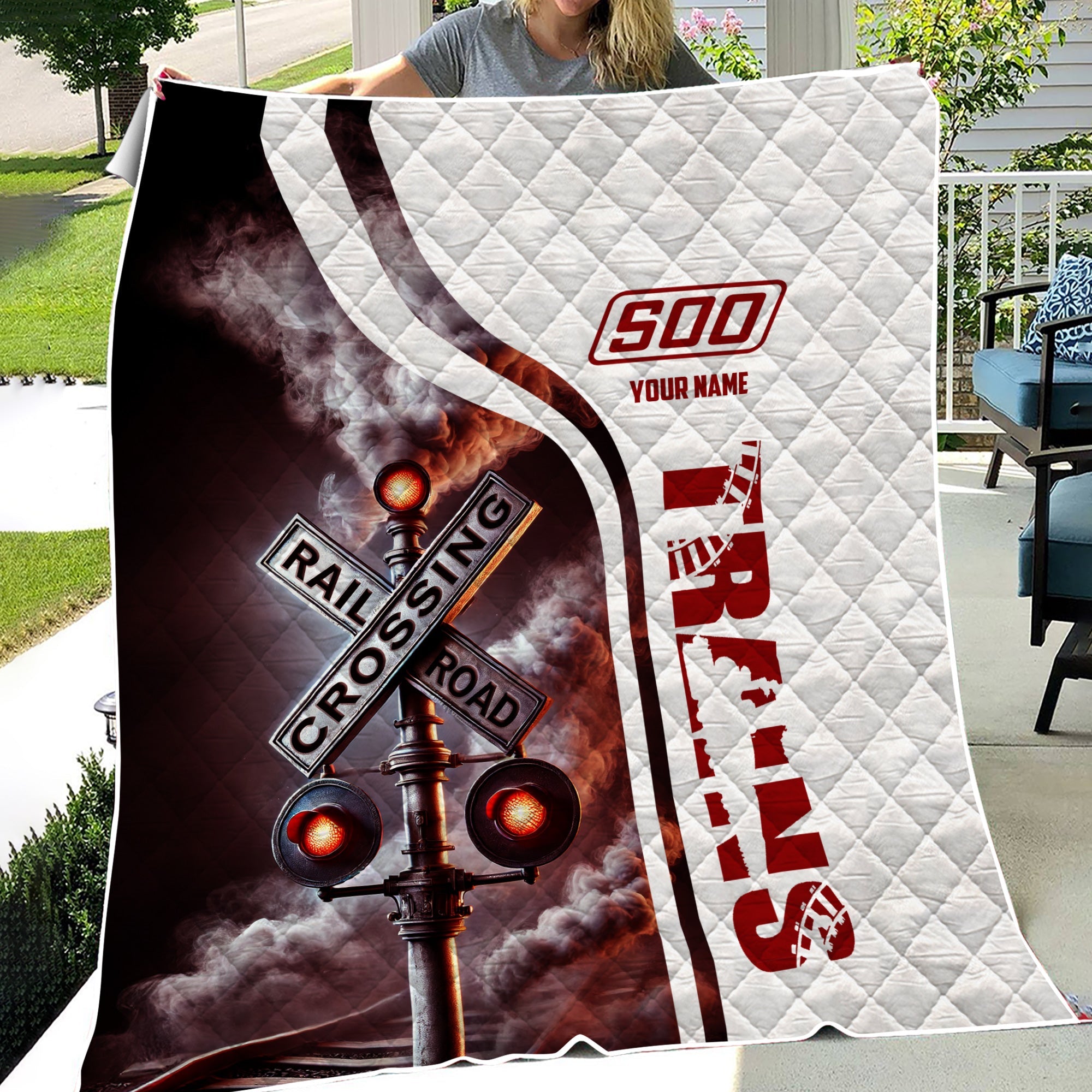 Railspirit Personalized Soo Line Railroad Premium Quilts Railroad Crossing Sign Quilts All Over Print