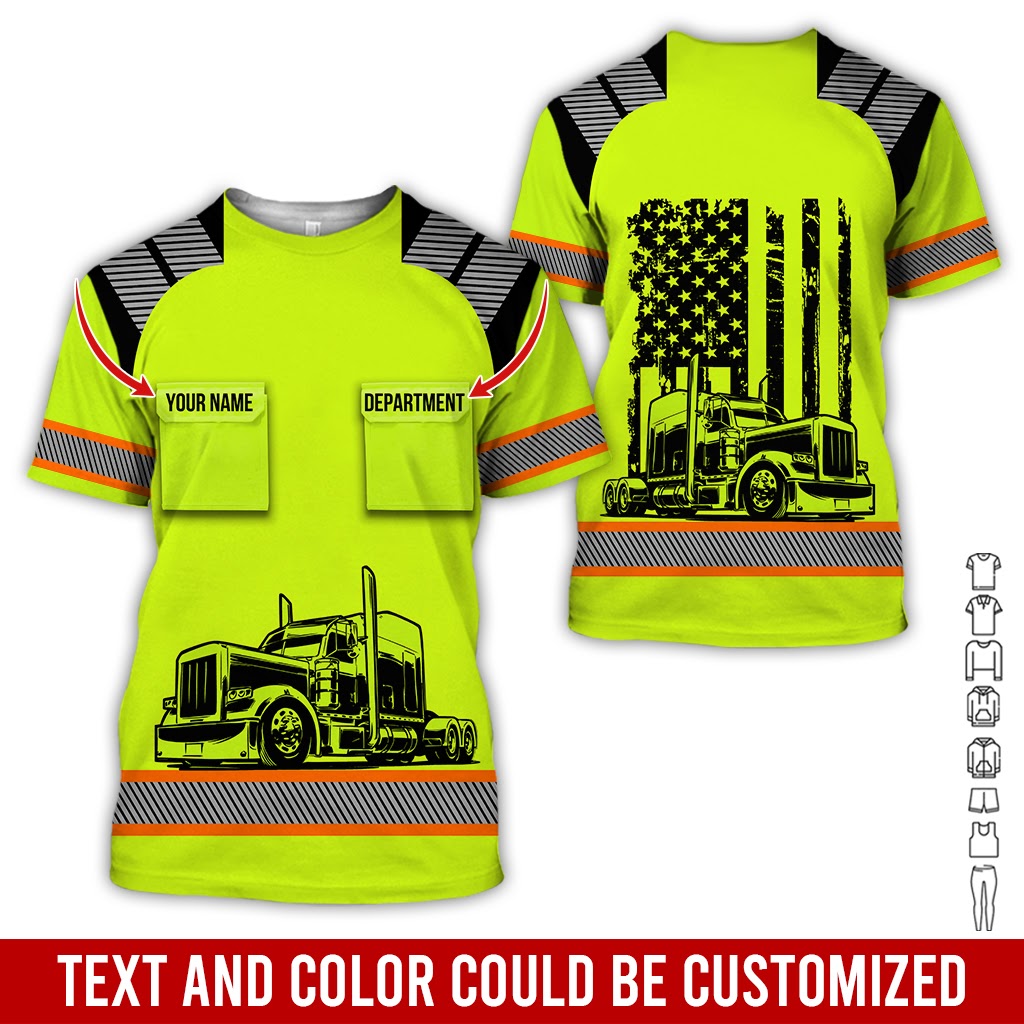 Custom Name and Flag Semi Truck Uniform Clothes, Personalized Trucker T-shirt