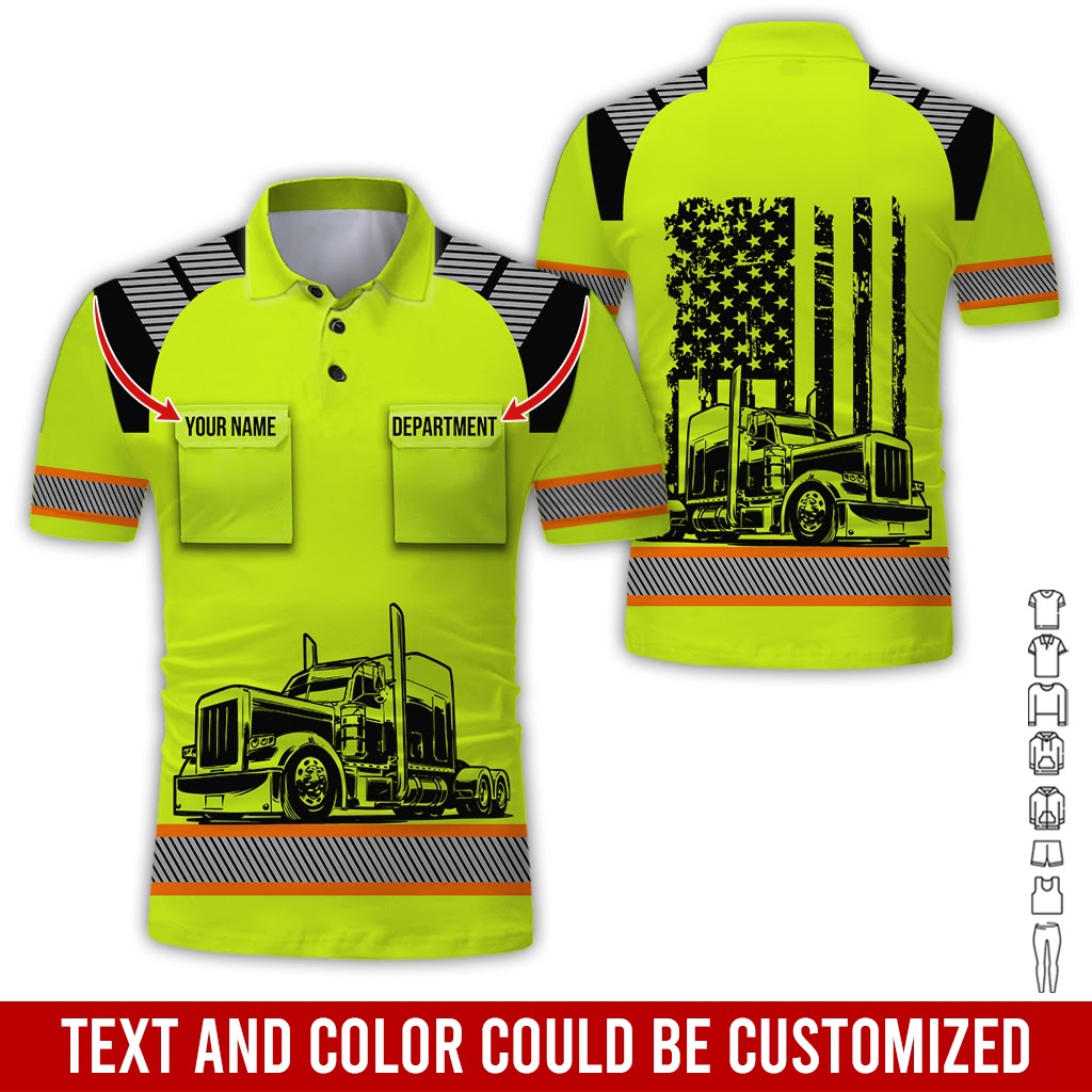 Custom Name and Flag Semi Truck Uniform Clothes, Personalized Trucker T-shirt