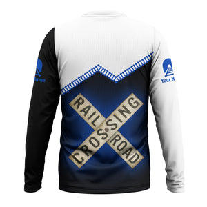 Railspirit Personalized Long Island Railroad Long Sleeve Shirt Railroad Crossing Printed Train Track Shirt