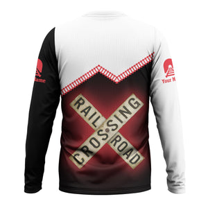 Railspirit Personalized Kansas City Southern Long Sleeve Shirt Railroad Crossing Printed Train Track Shirt