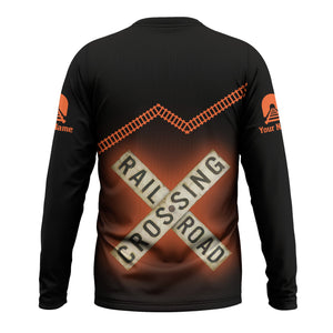Railspirit Personalized Illinois Central Railroad Long Sleeve Shirt Railroad Crossing Printed Train Track Shirt