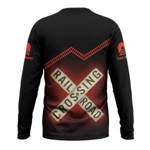 Railspirit Personalized Chicago and North Western Railway Long Sleeve Shirt Railroad Crossing Printed Train Track Shirt