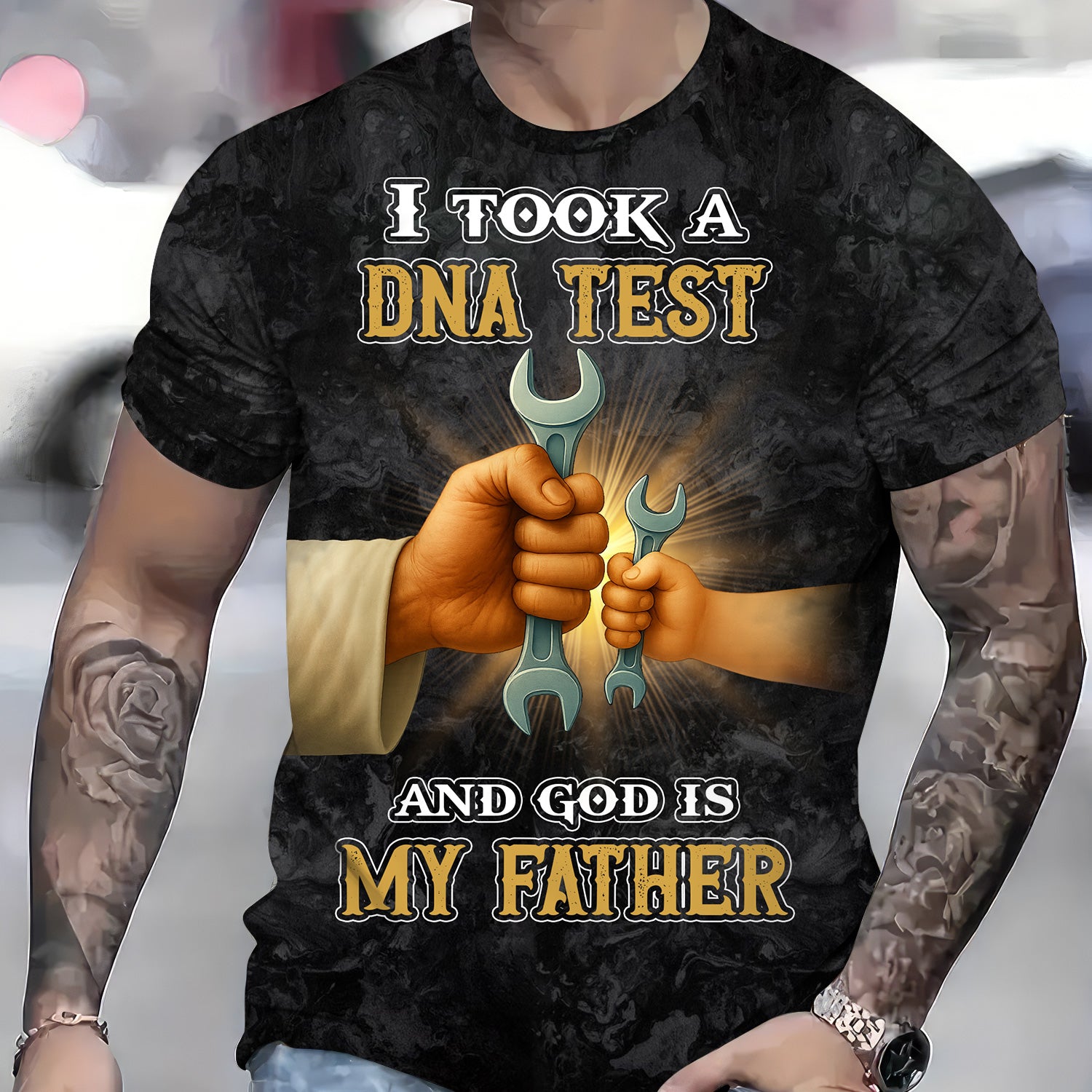 I Took A DNA Test And God Is My Father Mechanic Shirt, Christian Faith Tee Religious Quote Wrench Graphic Funny Inspirational Gift for Men Women