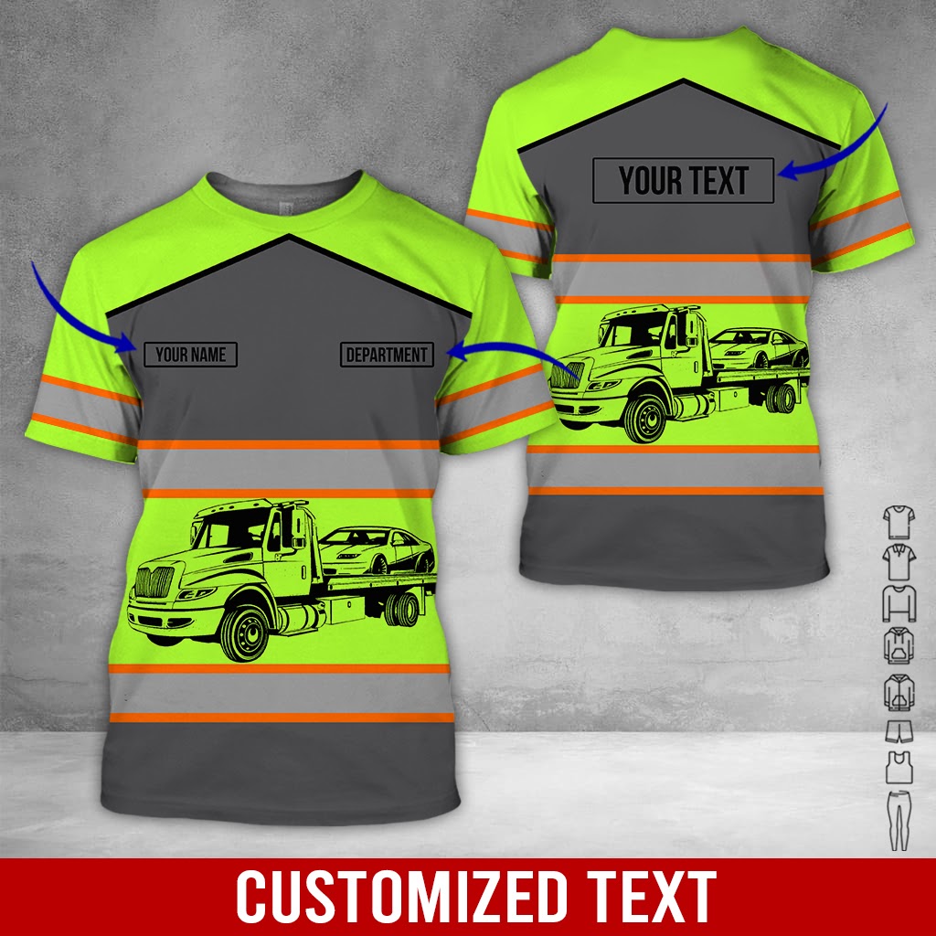 Custom Name Love Tow Truck Driver Shirt, 3D Graphic Trucker Tee, Funny Gift for Brother, Boyfriend, or Proud Trucker Friend