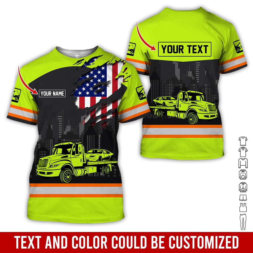 Custom Name Love Tow Truck Printed Clothes, Ideal Gift for Tow Truck Drivers