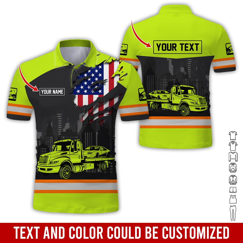 Custom Name Love Tow Truck Printed Clothes, Ideal Gift for Tow Truck Drivers