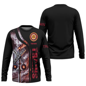 Railspirit Custom Name Chicago Great Western Railroad Long Sleeve Shirt Railroad Crossing Sign Printed Train Shirt