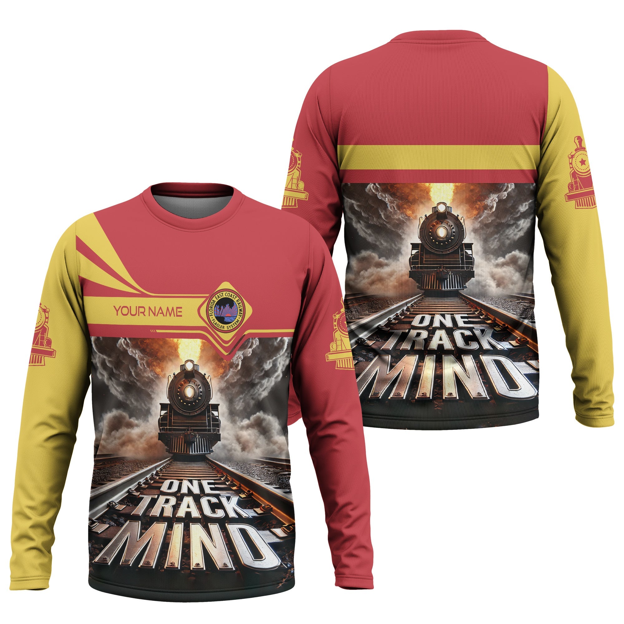 Railspirit Personalized Florida East Coast Railway Long Sleeve Shirt One Track Mind Train Printed Shirt
