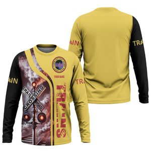 Railspirit Custom Name Florida East Coast Railway Long Sleeve Shirt Railroad Crossing Sign Printed Train Shirt