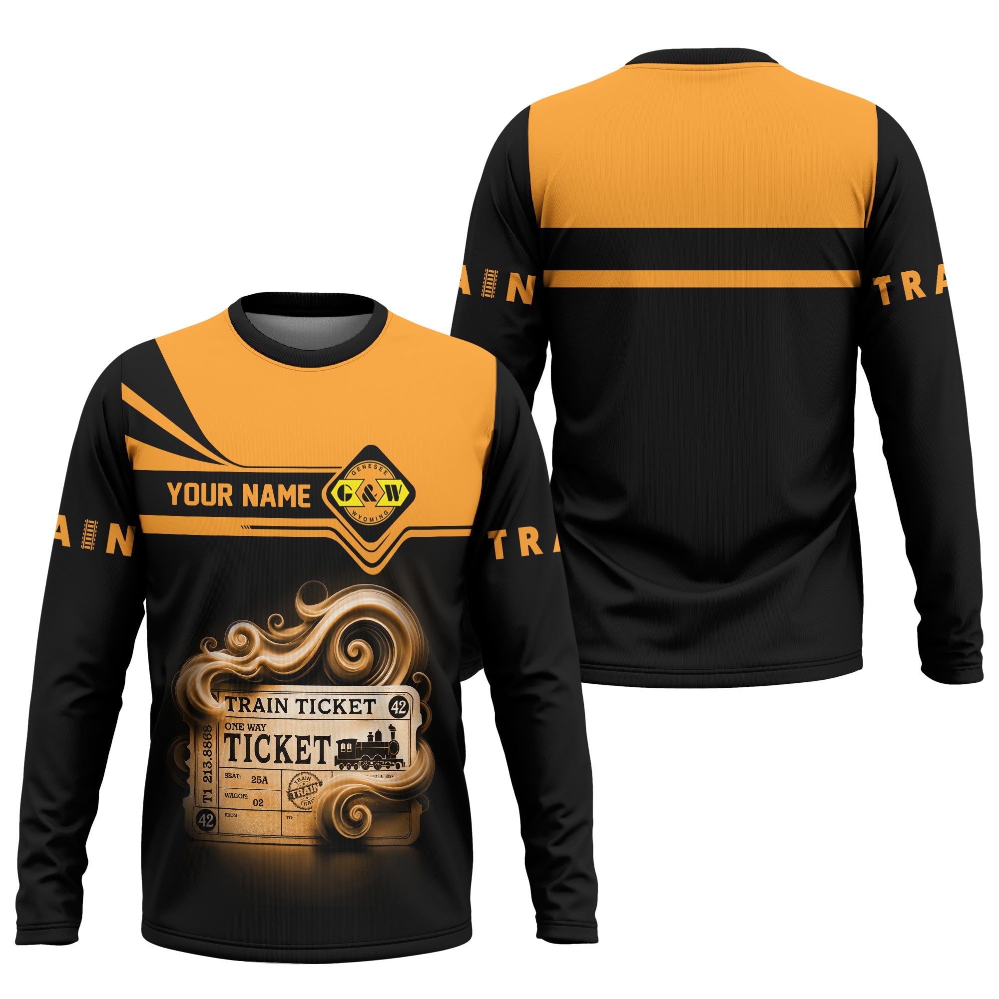 Railspirit Custom Name Genesee & Wyoming Inc. Railroad Long Sleeve Shirt American Train Ticket Printed Shirt