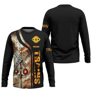 Railspirit Custom Name Genesee & Wyoming Inc. Railroad Long Sleeve Shirt Railroad Crossing Sign Printed Train Shirt