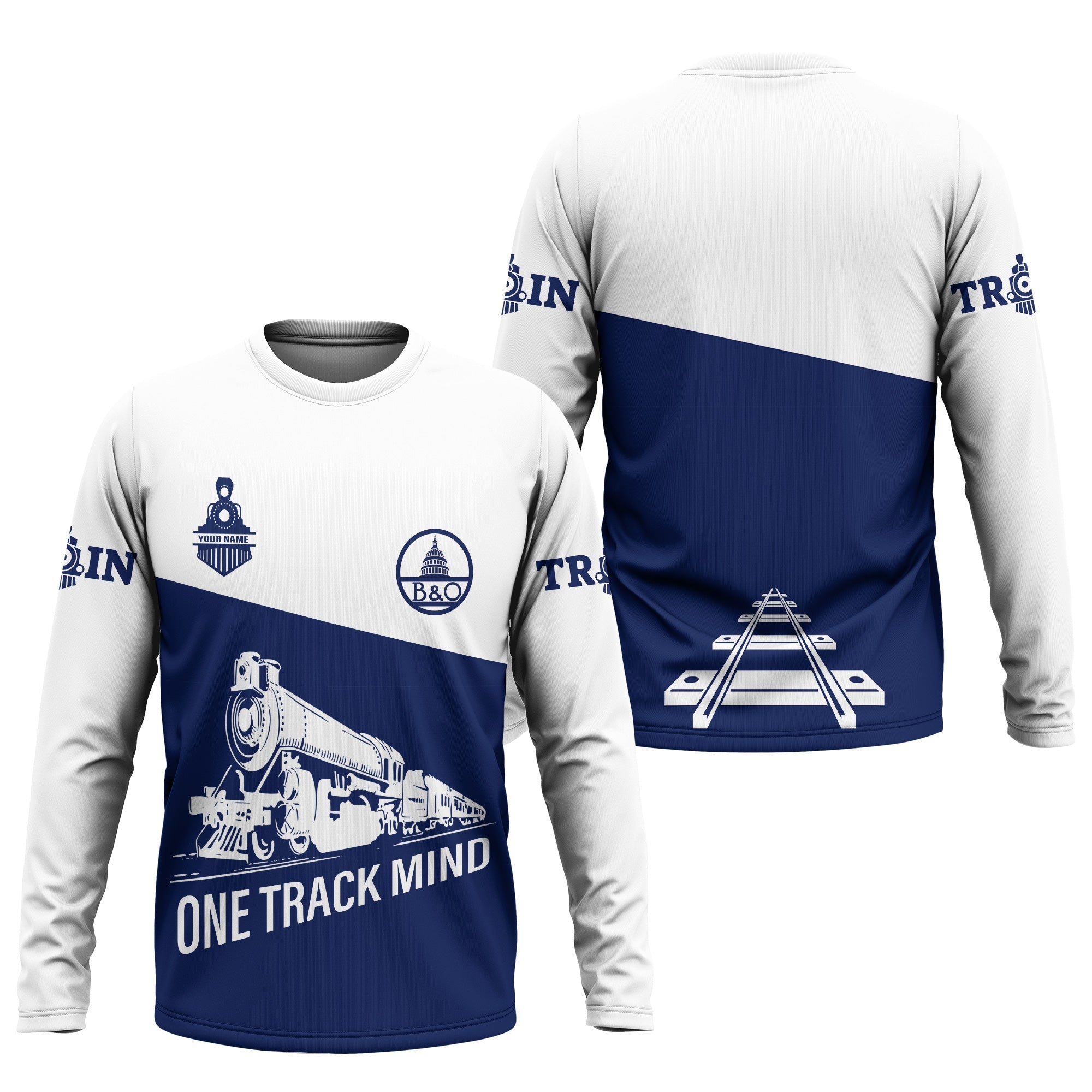 Railspirit Custom Name Baltimore and Ohio Railroad Long Sleeve Shirt One Track Mind B&O Printed Shirt