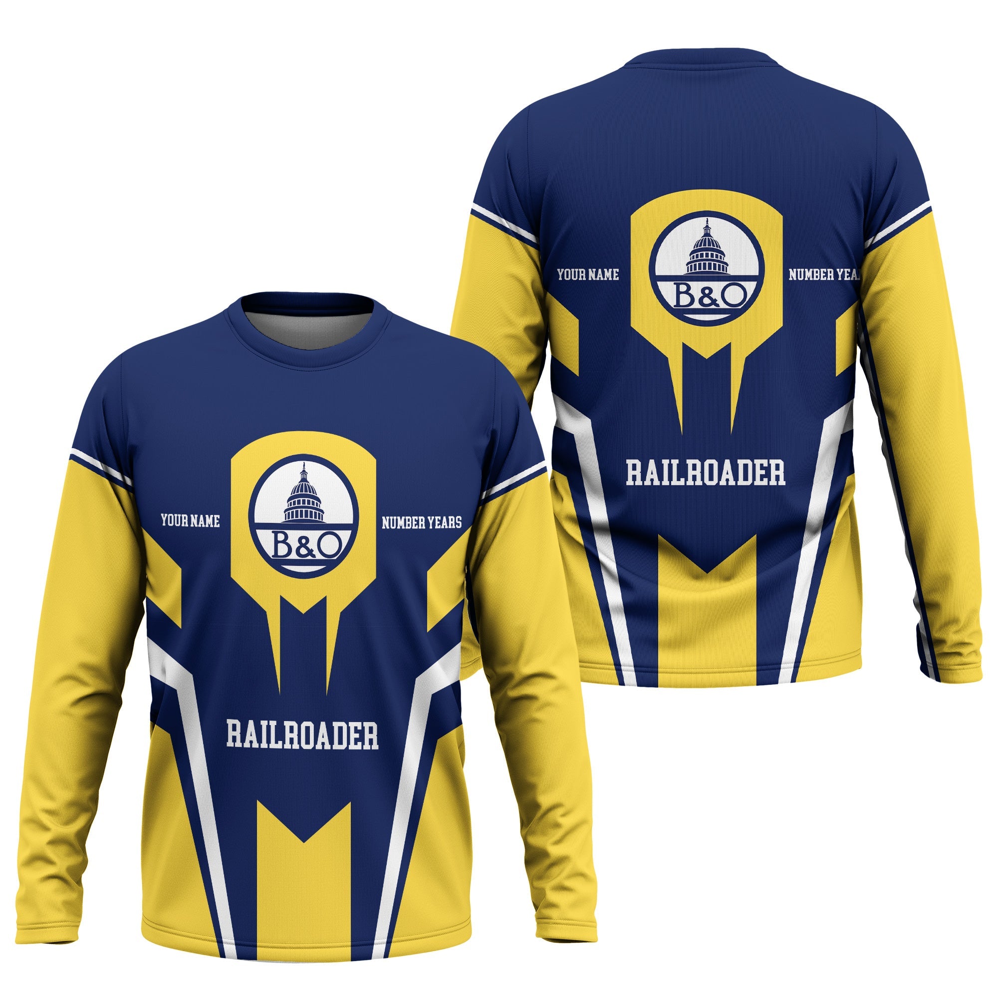 Railspirit Personalized Baltimore and Ohio Railroad Long Sleeve Shirt Custom Year Railroader B&O Shirt Gift Idea For Train Lover