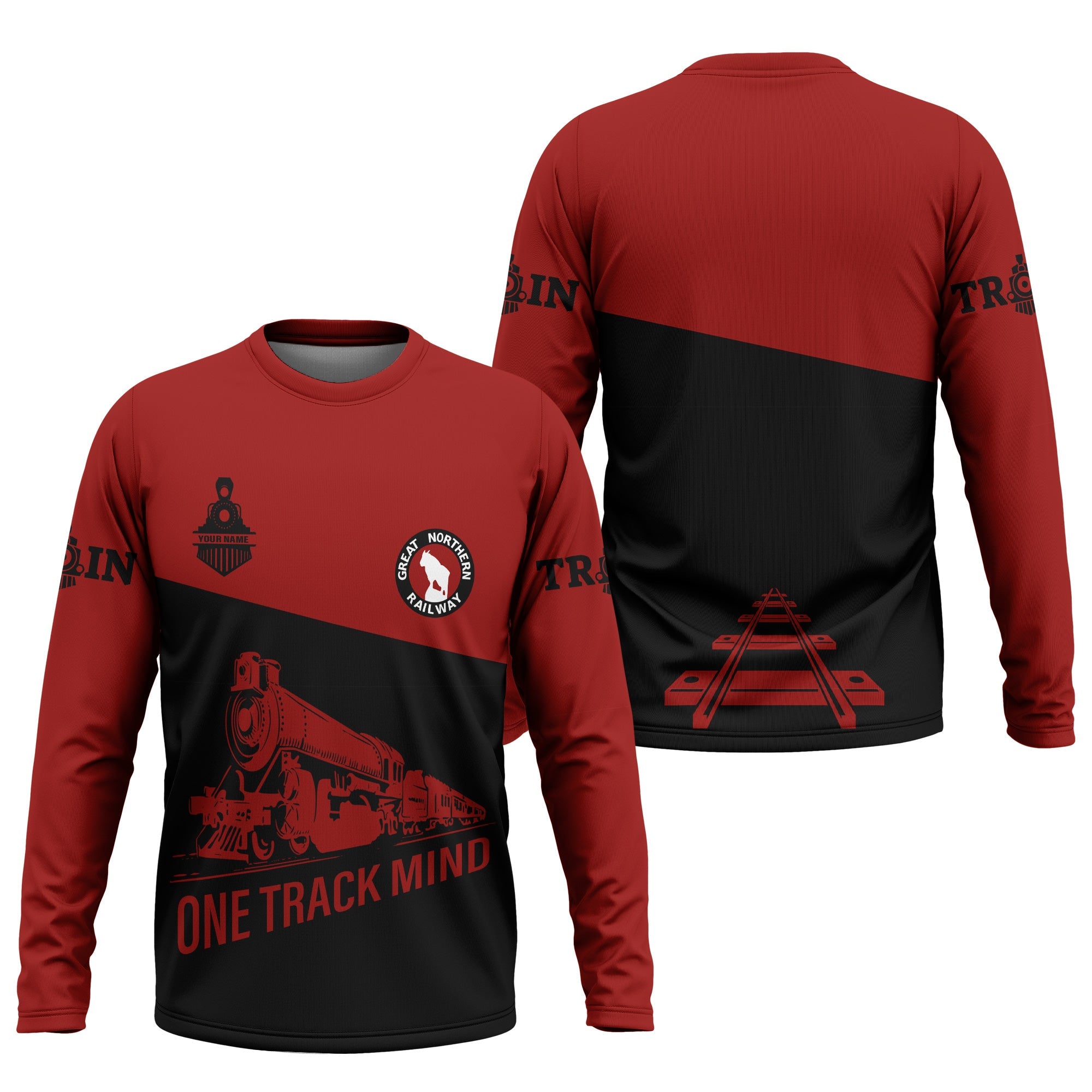 Railspirit Custom Name Great Northern Railway Long Sleeve Shirt One Track Mind GNR Printed Shirt