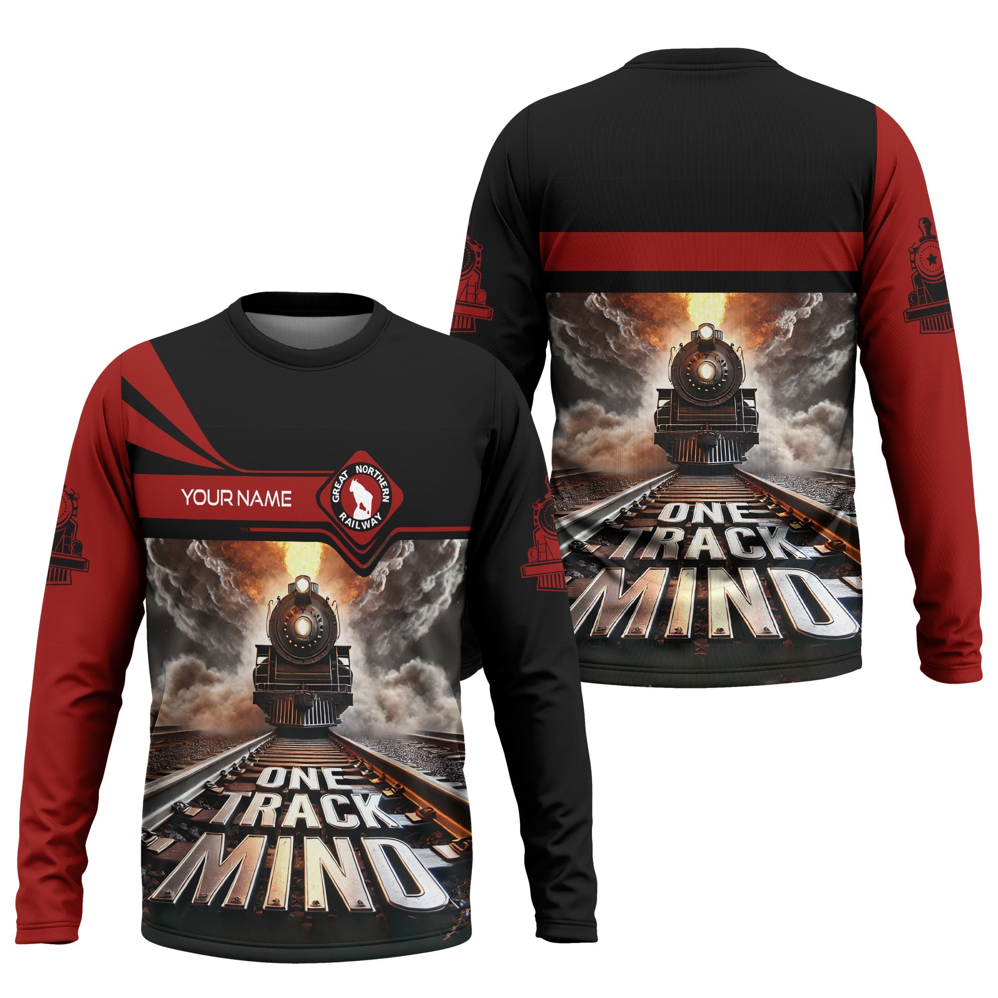 Railspirit Personalized Great Northern Railway Long Sleeve Shirt One Track Mind GNR Train Printed Shirt