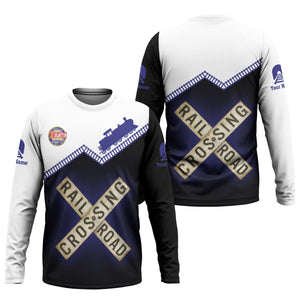 Railspirit Personalized Chicago, Burlington and Quincy Railroad Long Sleeve Shirt Railroad Crossing  Printed Train Track Shirt