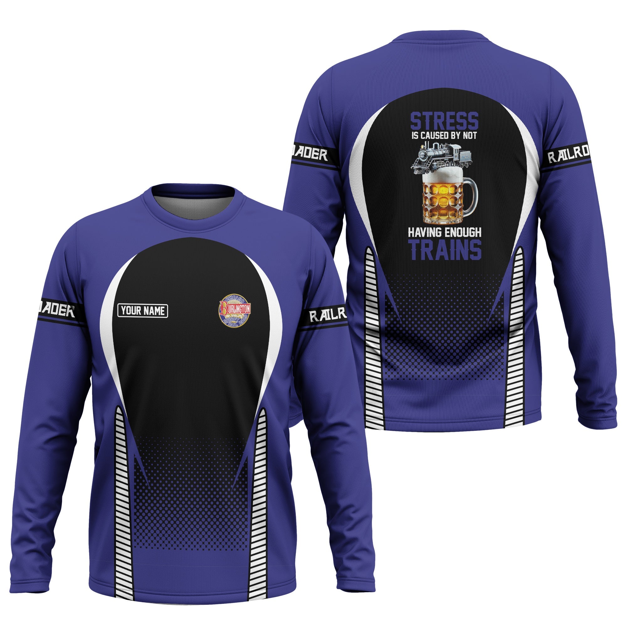 Railspirit Personalized Chicago, Burlington and Quincy Railroad Long Sleeve Shirt Train Long Sleeve Shirt Gift Idea For Train Lover