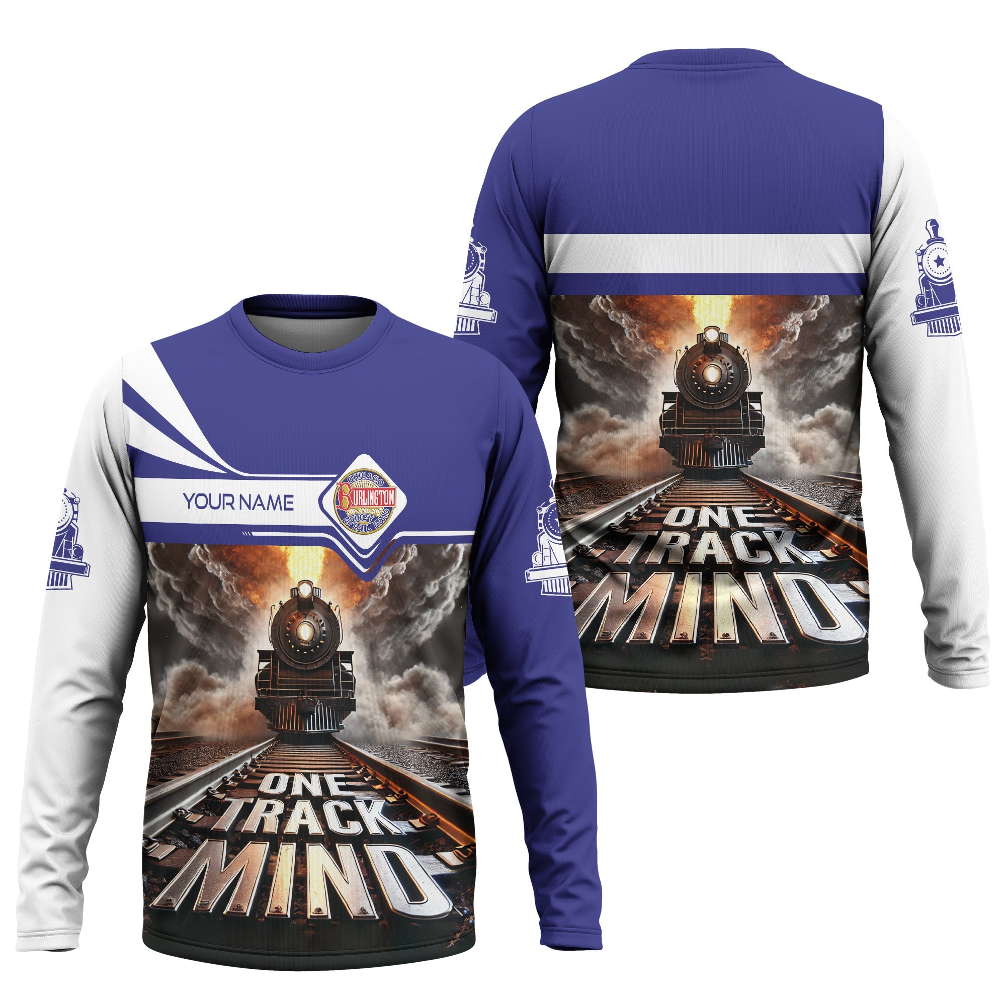 Railspirit Personalized Chicago, Burlington and Quincy Railroad Long Sleeve Shirt One Track Mind Train Printed Shirt