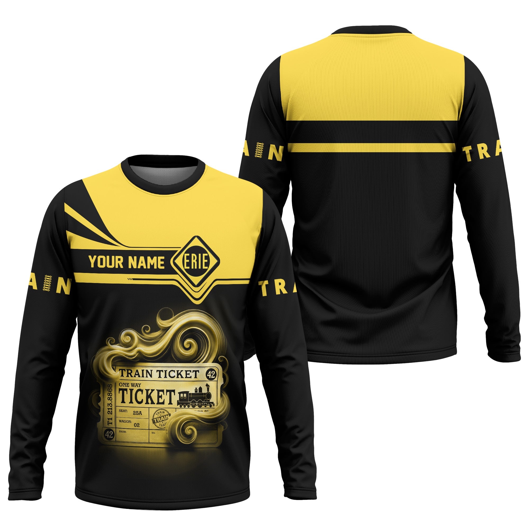 Railspirit Custom Name Erie Railroad Long Sleeve Shirt American Train Ticket Printed Shirt