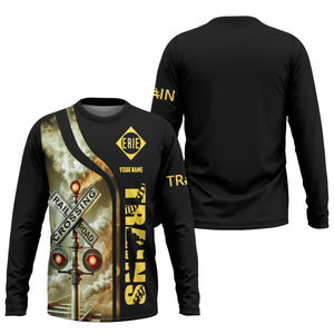Railspirit Custom Name Erie Railroad Long Sleeve Shirt Railroad Crossing Sign Printed Train Shirt