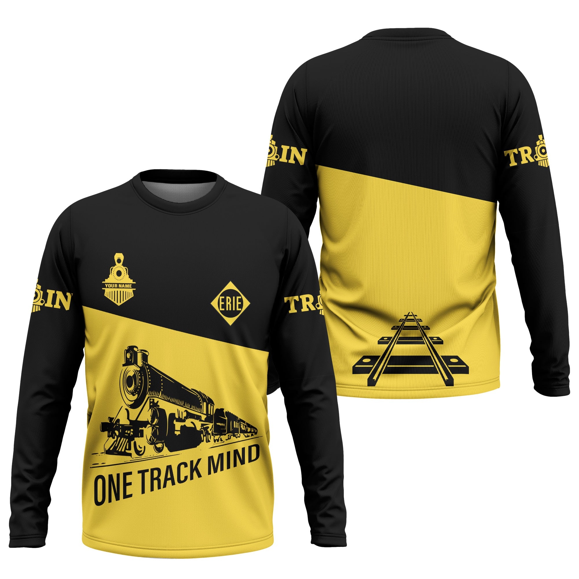 Railspirit Custom Name Erie Railroad Long Sleeve Shirt One Track Mind Printed Shirt