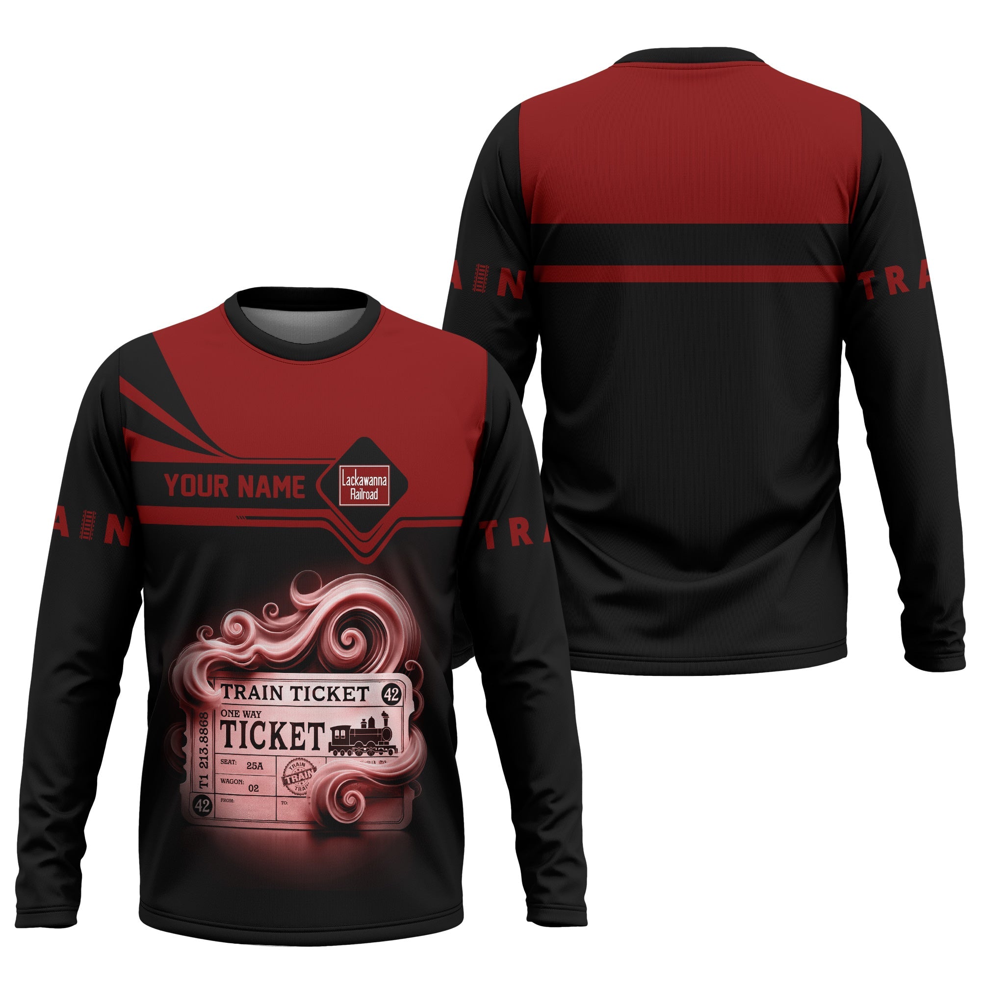 Railspirit Custom Name Delaware, Lackawanna and Western Railroad Long Sleeve Shirt American Train Ticket DL&W Printed Shirt