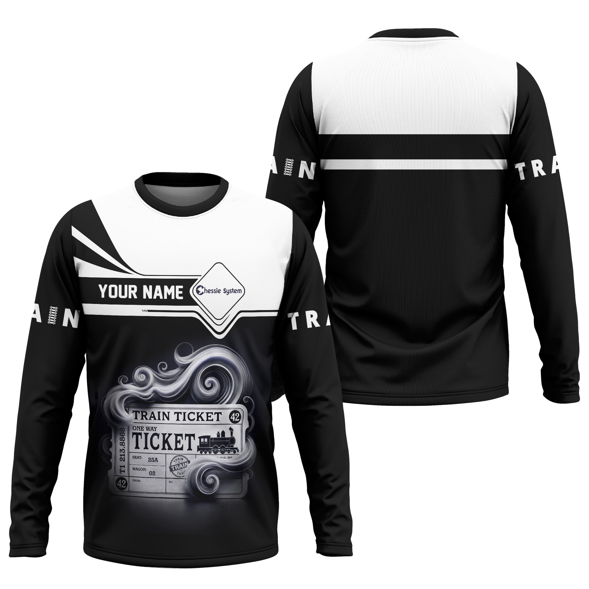 Railspirit Custom Name Chessie System Railroad Long Sleeve Shirt American Train Ticket Printed Shirt