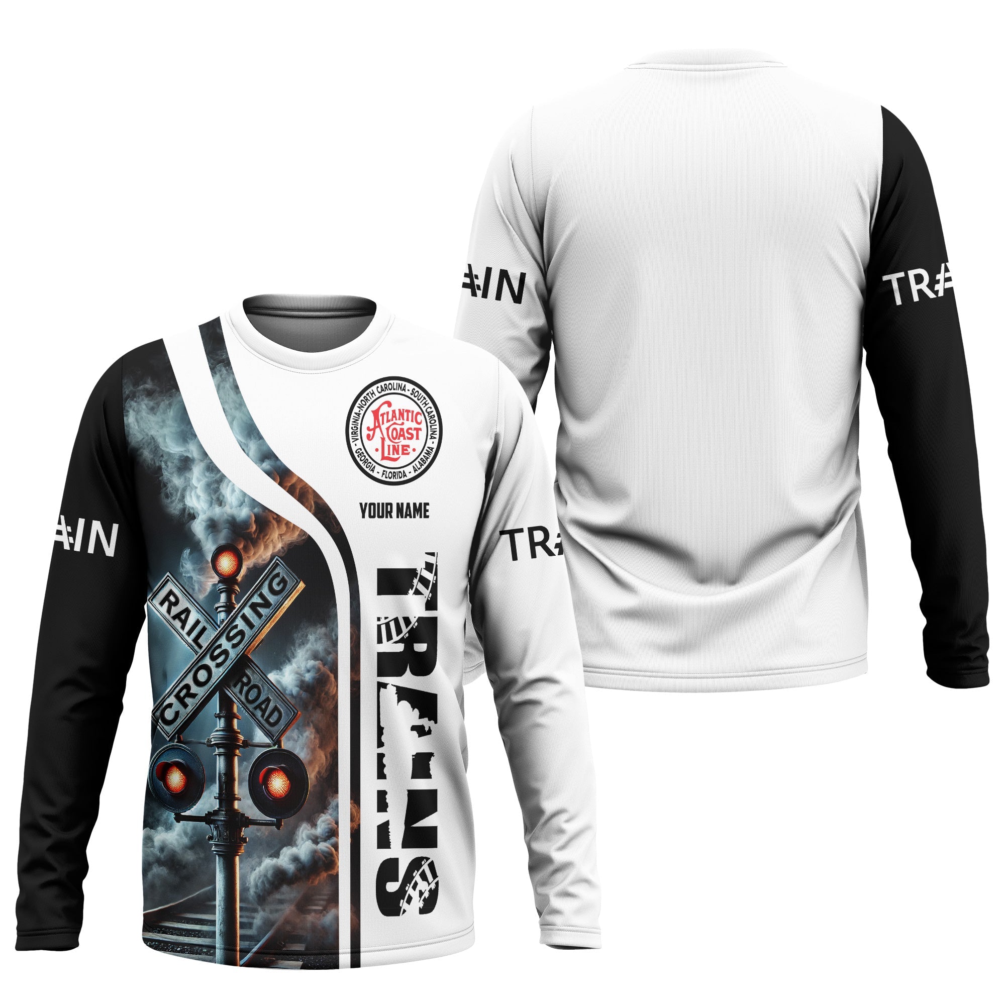 Railspirit Custom Name Atlantic Coast Line Railroad Long Sleeve Shirt Railroad Crossing Sign Printed Train Shirt