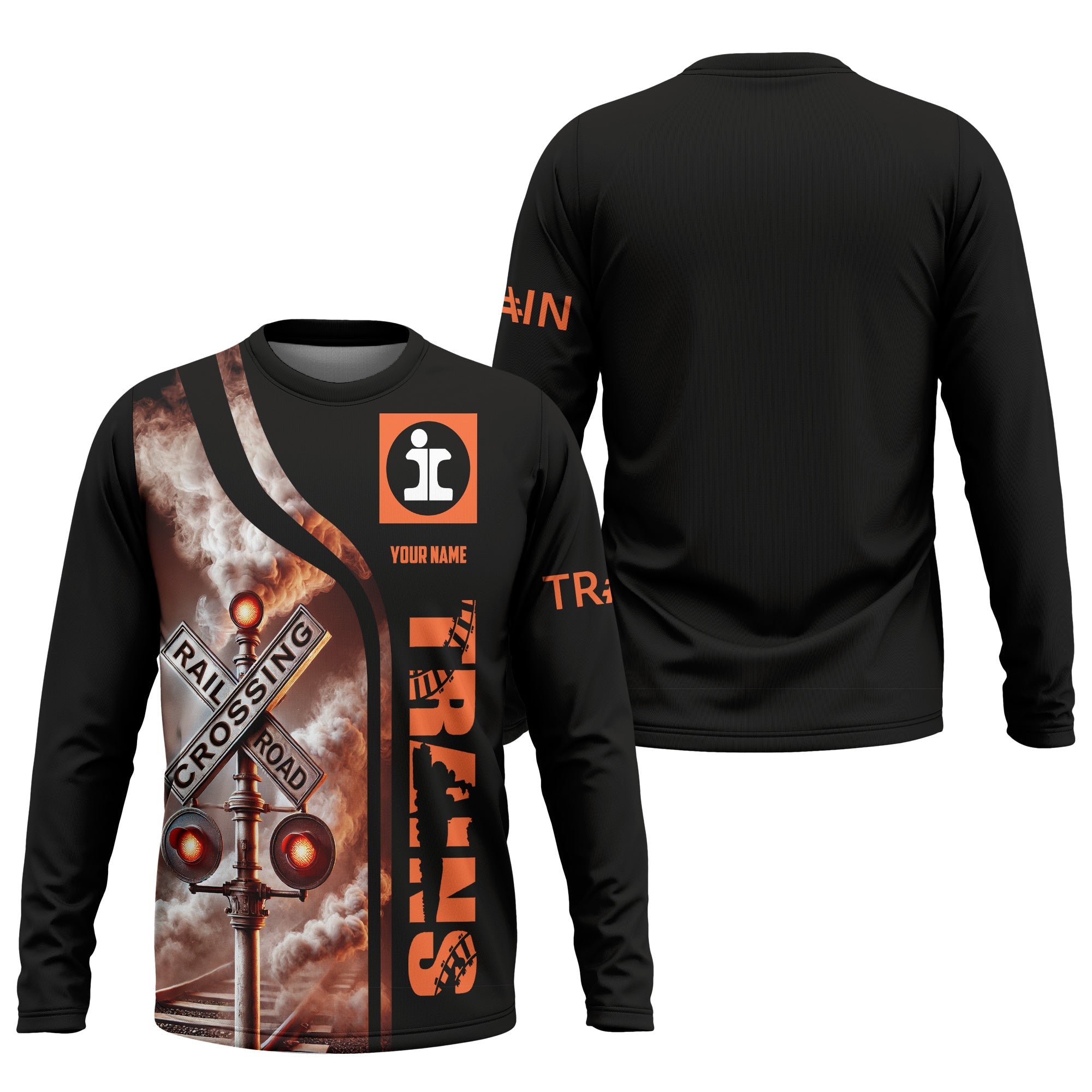 Railspirit Custom Name Illinois Central Railroad Long Sleeve Shirt Railroad Crossing Sign Printed Train Shirt