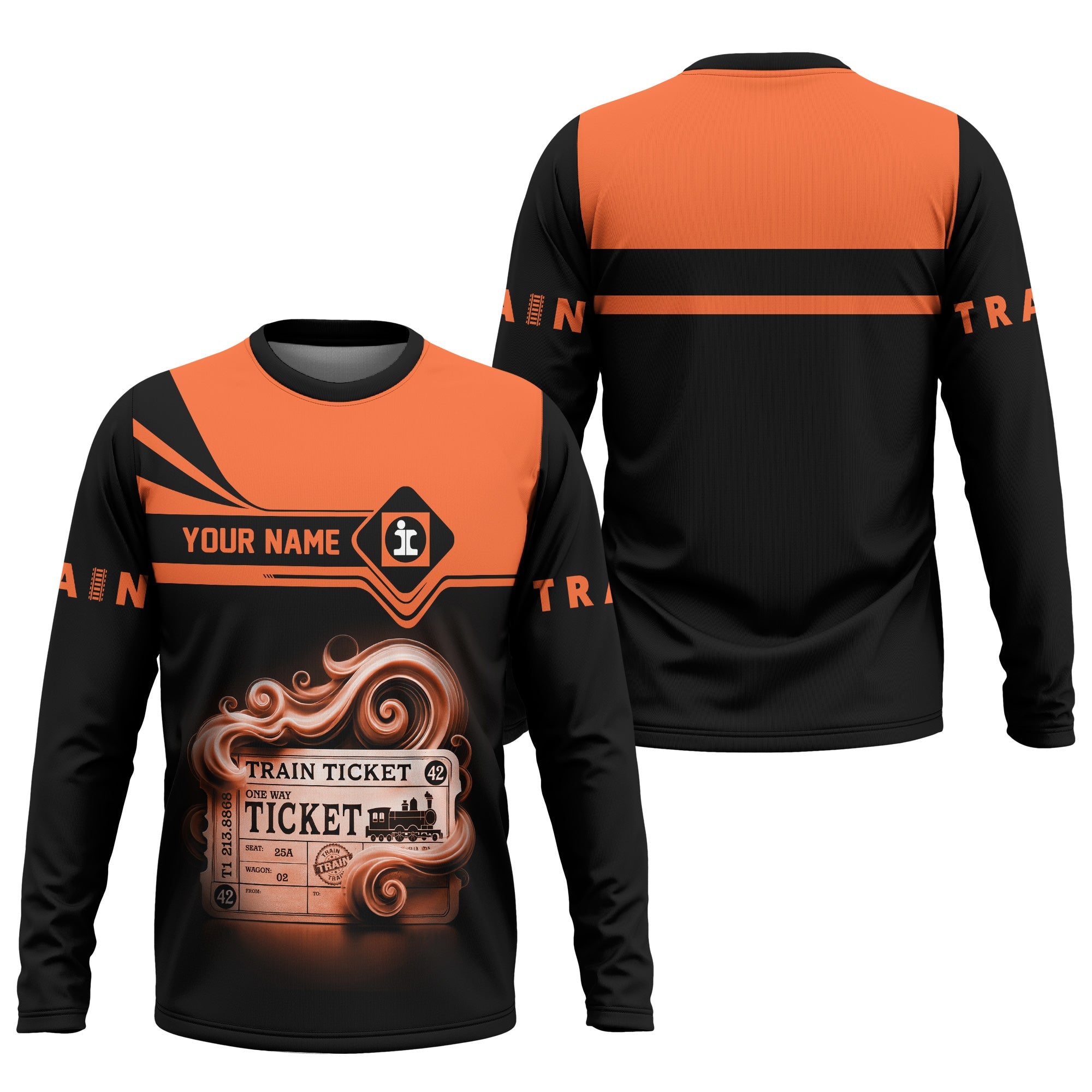 Railspirit Custom Name Illinois Central Railroad Long Sleeve Shirt American Train Ticket Printed Shirt