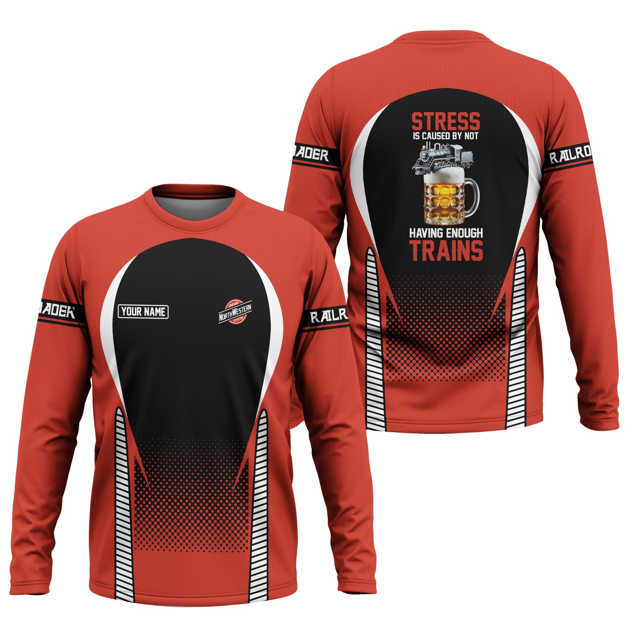 Railspirit Personalized Chicago and North Western Railway Long Sleeve Shirt Train Long Sleeve Shirt Gift Idea For Train Lover