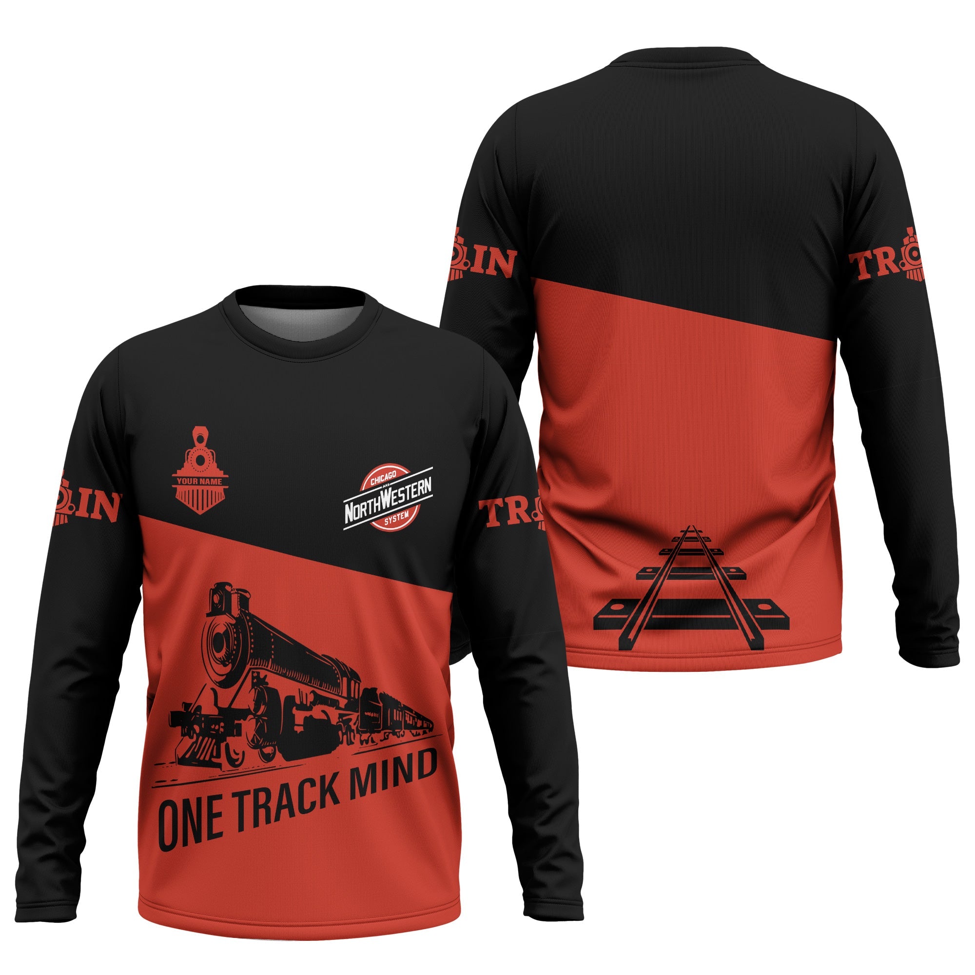 Railspirit Custom Name Chicago and North Western Railway Long Sleeve Shirt One Track Mind Printed Shirt