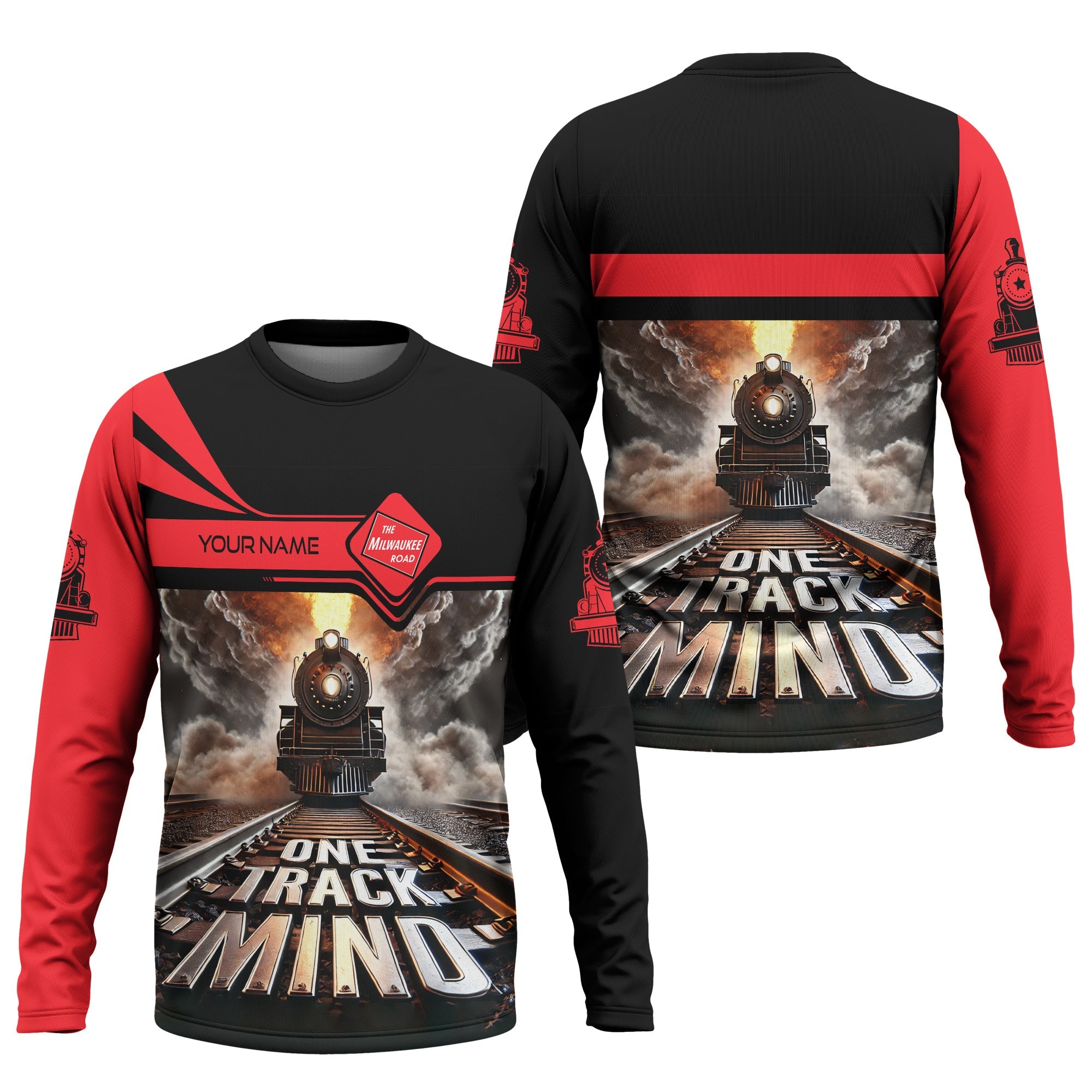 Railspirit Personalized Chicago, Milwaukee, St. Paul and Pacific Railroad Long Sleeve Shirt One Track Mind Milwaukee Road Train Printed Shirt