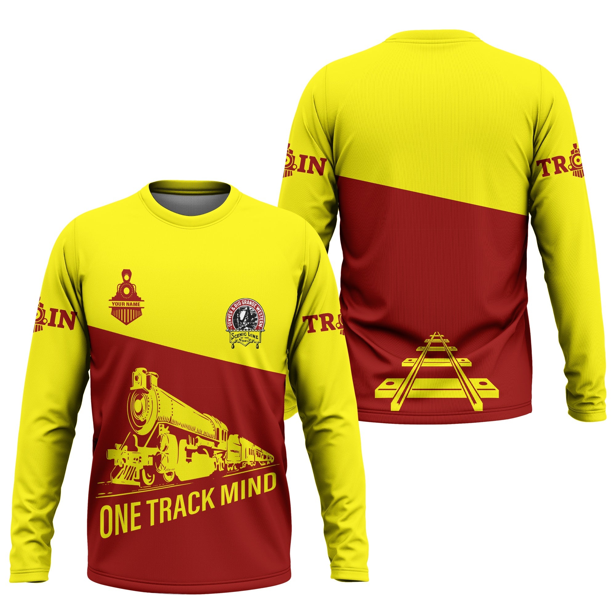Railspirit Custom Name Denver and Rio Grande Western Railroad Long Sleeve Shirt One Track Mind Printed Shirt