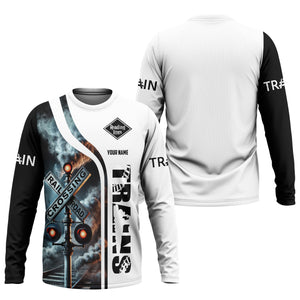 Railspirit Custom Name Reading Railroad Long Sleeve Shirt Railroad Crossing Sign Printed Train Shirt