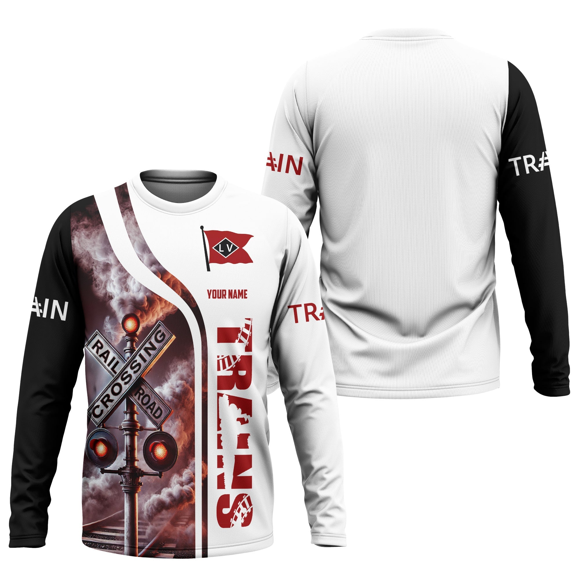 Railspirit Custom Name Lehigh Valley Railroad Long Sleeve Shirt Railroad Crossing Sign Printed Train Shirt