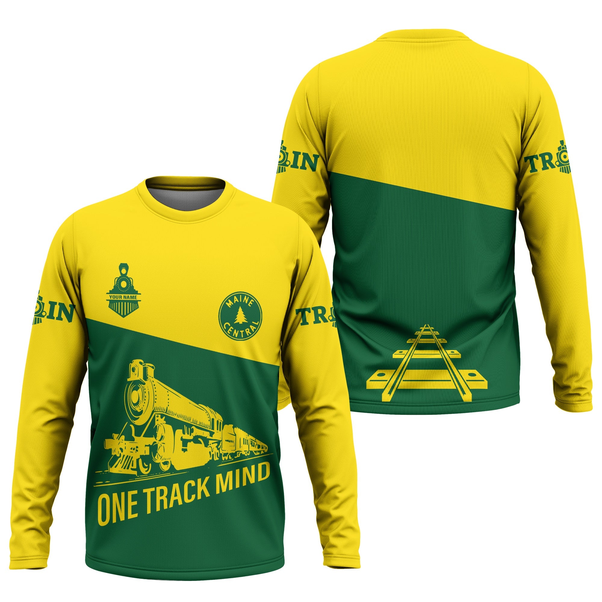 Railspirit Custom Name Maine Central Railroad Long Sleeve Shirt One Track Mind Printed Shirt