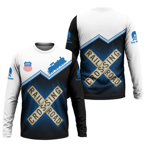 Railspirit Personalized Union Pacific Railroad Long Sleeve Shirt Railroad Crossing Printed Train Track Shirt