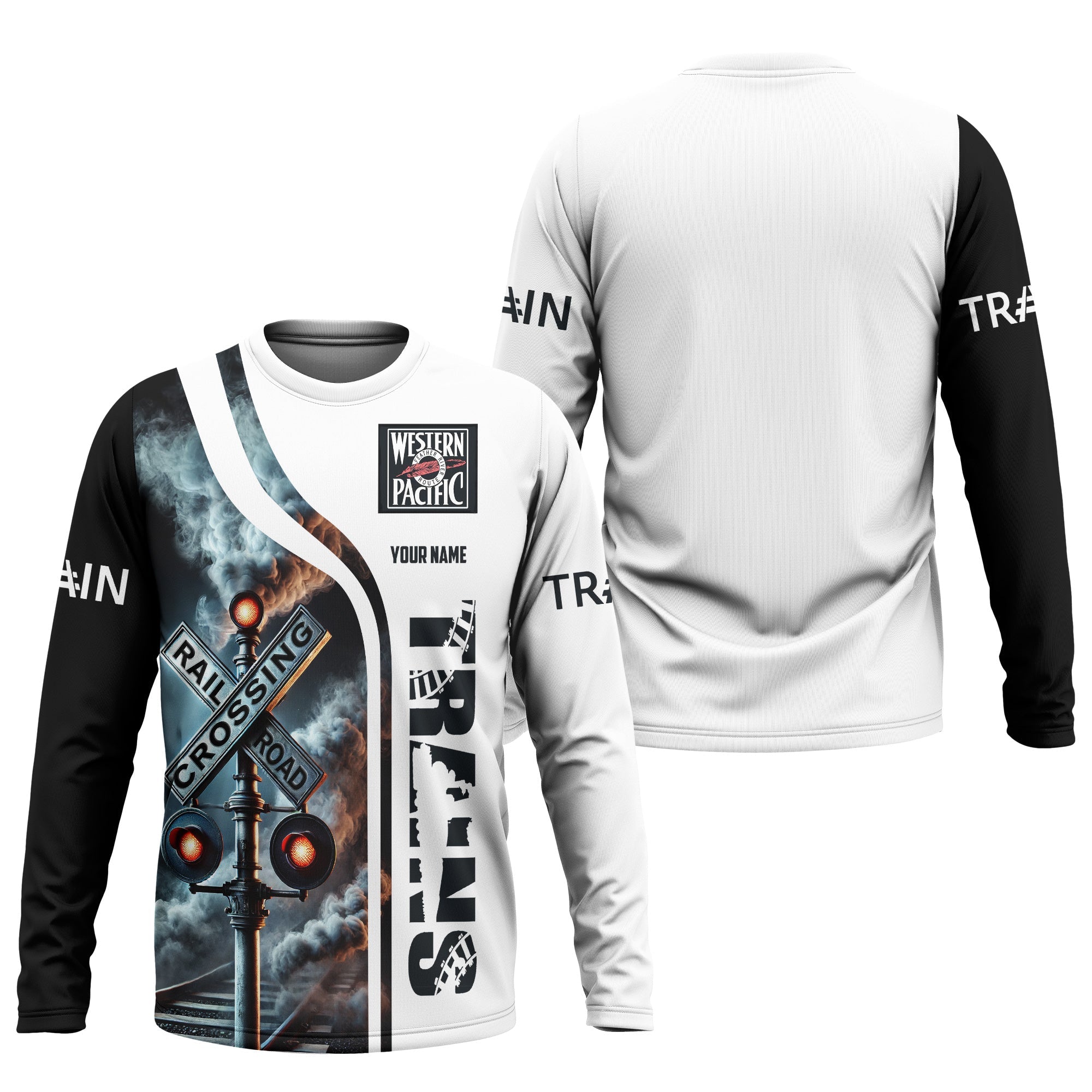 Railspirit Custom Name Western Pacific Railroad Long Sleeve Shirt Railroad Crossing Sign Printed Train Shirt