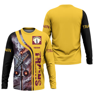 Railspirit Custom Name Boston and Maine Railroad Long Sleeve Shirt Railroad Crossing Sign Printed Train Shirt