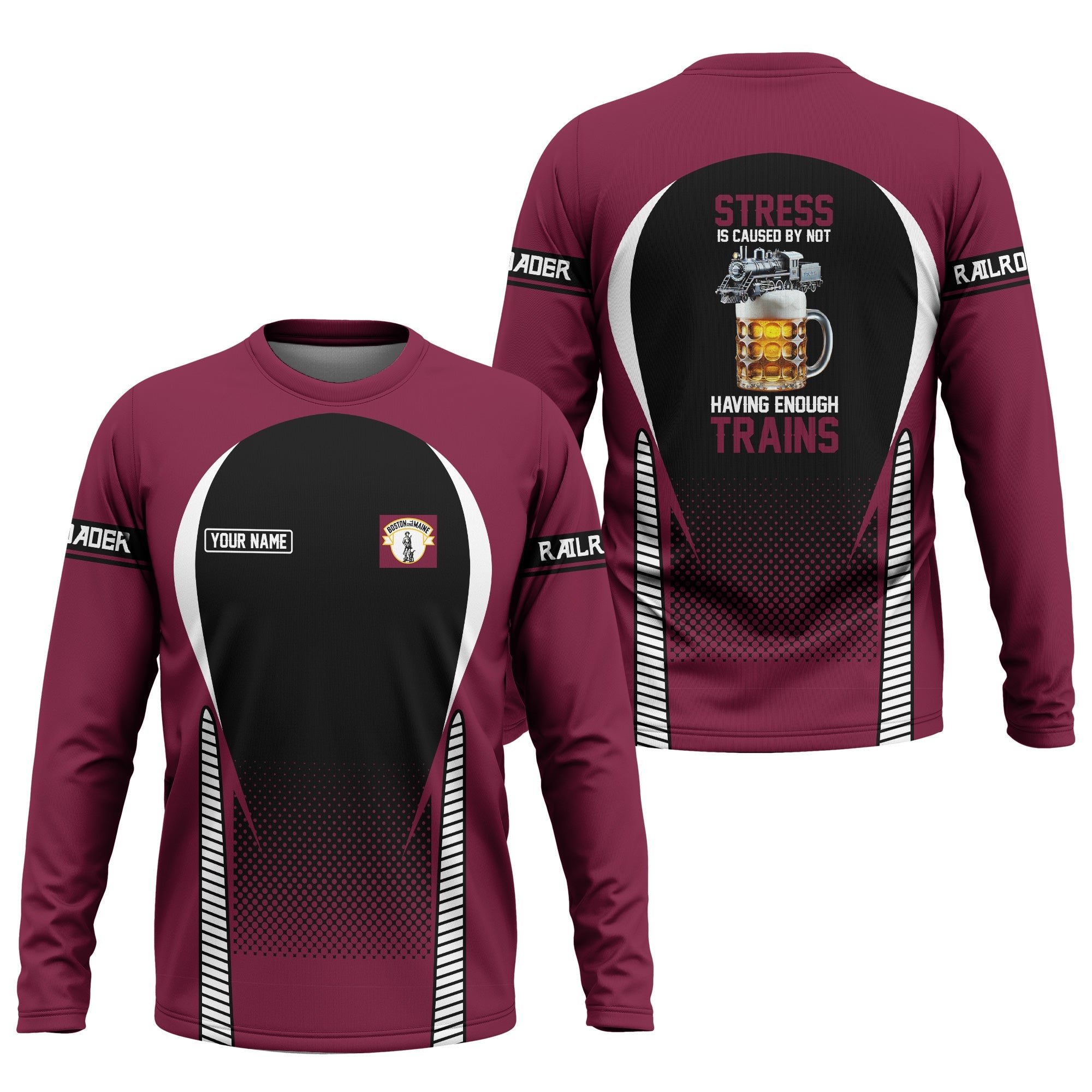 Railspirit Personalized Boston and Maine Railroad Long Sleeve Shirt Train Long Sleeve Shirt Gift Idea For Train Lover