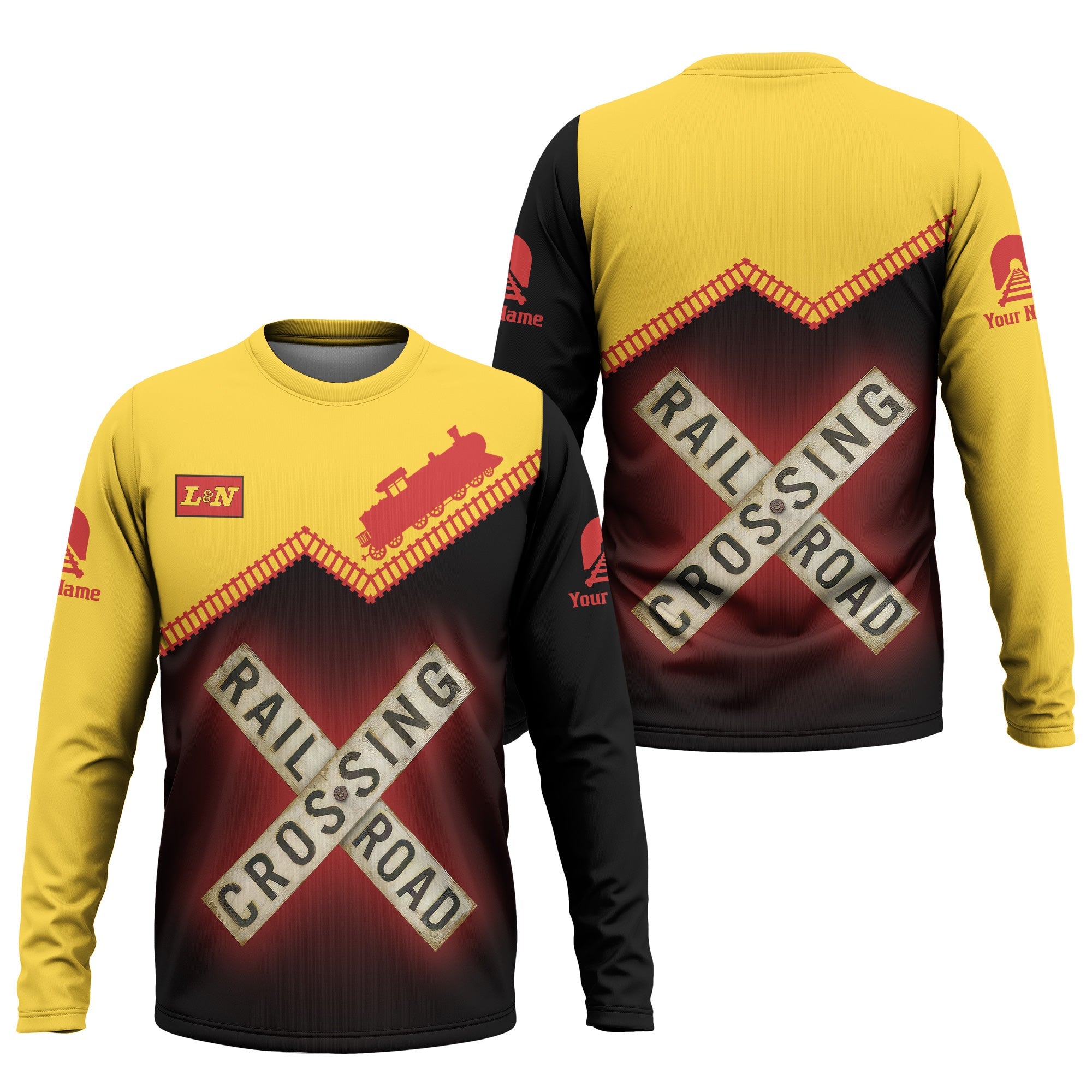 Railspirit Personalized Louisville and Nashville Railroad Long Sleeve Shirt Railroad Crossing Printed Train Track Shirt