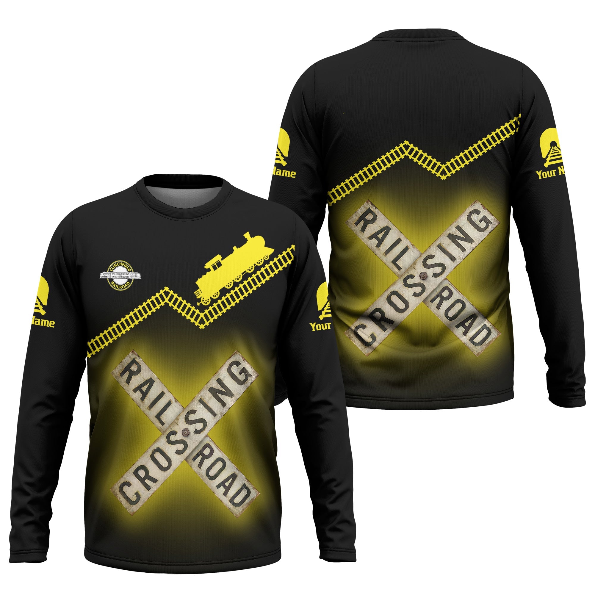 Railspirit Personalized Clinchfield Railroad Long Sleeve Shirt Railroad Crossing Printed Train Track Shirt