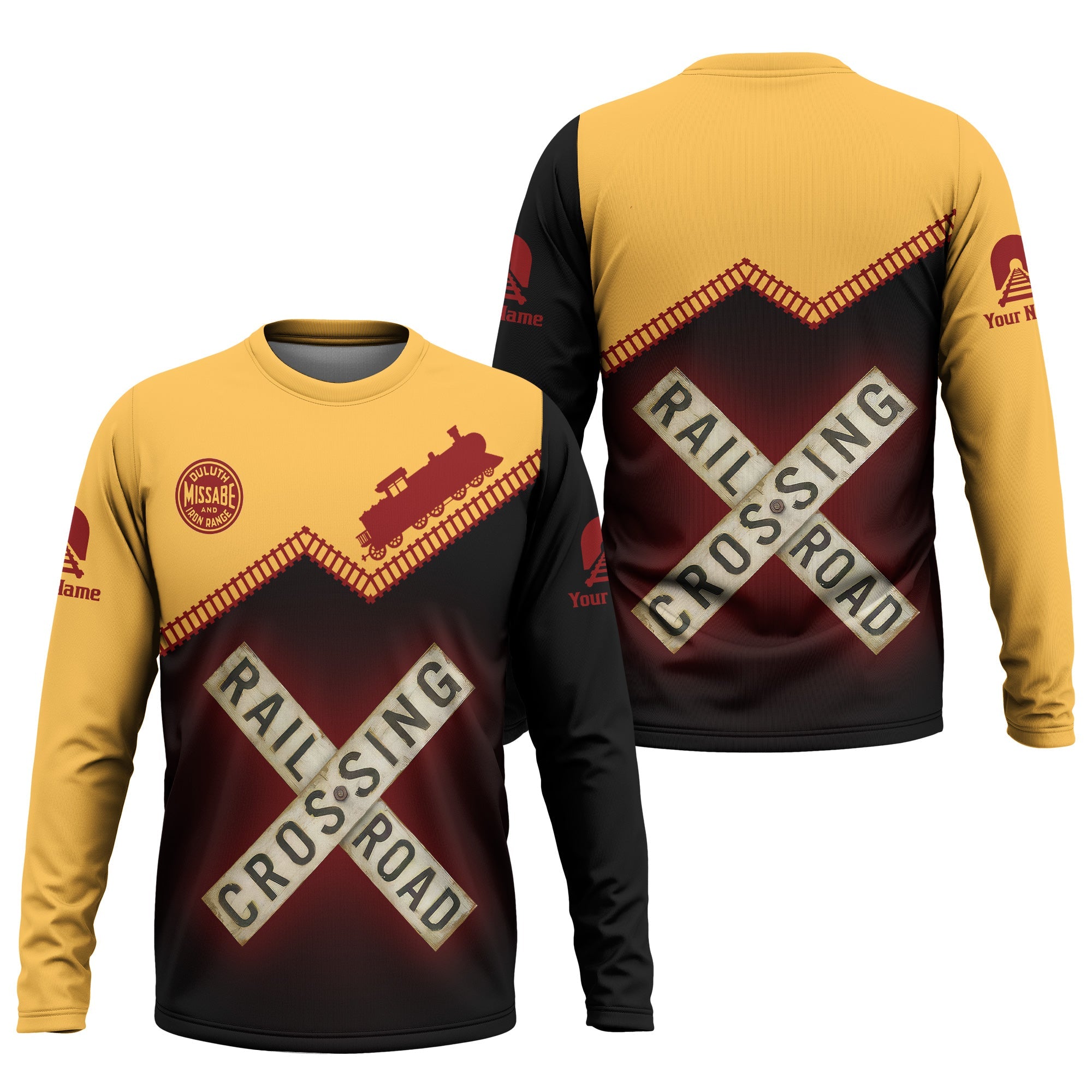 Railspirit Personalized Duluth, Missabe, & Iron Range Railroad Long Sleeve Shirt Railroad Crossing Printed Train Track Shirt